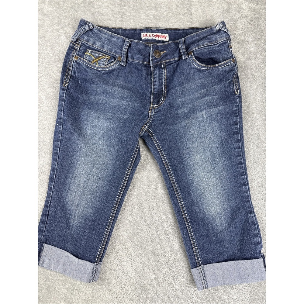 I.Q‎ & Co Jeans Womens  Size 6P Denim Cuffed Capri Medium Wash Stretch Blue
